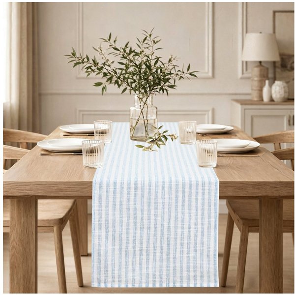 OTTO home Tischläufer Marric, 1 Stück, halbtransparent, Leinenoptik, Deko (Packung 1-tlg), halbtransparenter Tischläufer, Leinenoptik mit Streifen