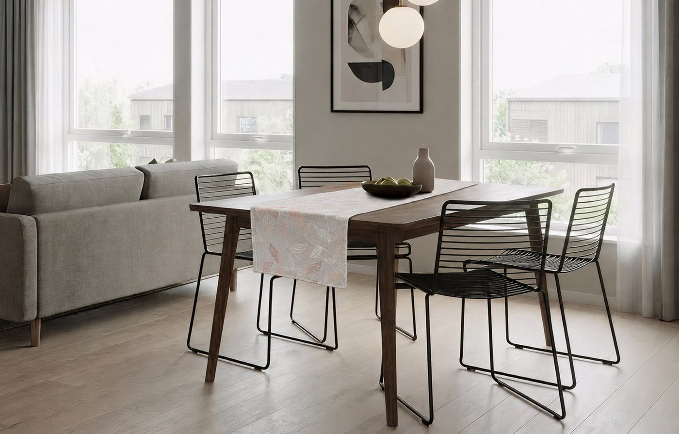 OTTO home Tischläufer Raffon, 1 Stück, Leinenoptik, halbtransparent, Dekoration, (Packung 1-tlg), Leinen Optik, Blattmotiv, Esszimmer, Deko, halbtransparent/bli – Bild 4 von 4