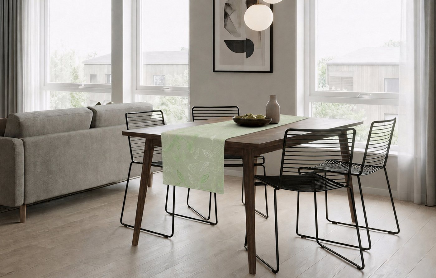 OTTO home Tischläufer Raffon, 1 Stück, Leinenoptik, halbtransparent, Dekoration, (Packung 1-tlg), Leinen Optik, Blattmotiv, Esszimmer, Deko, halbtransparent/bli – Bild 4 von 4