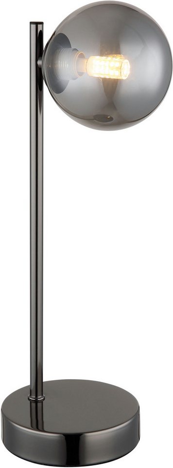 OTTO home Tischleuchte Aivven, Metall schwarz-chromfarben, rauchfarbenes Glas, ohne Leuchtmittel, Wippschalter am Kabel, 150 cm Kabellänge, 1x LED exkl., Ø 12cm – Bild 2 von 5
