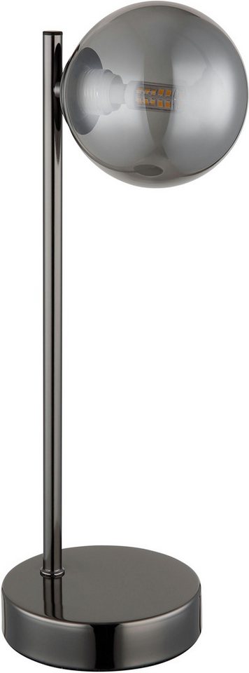 OTTO home Tischleuchte Aivven, Metall schwarz-chromfarben, rauchfarbenes Glas, ohne Leuchtmittel, Wippschalter am Kabel, 150 cm Kabellänge, 1x LED exkl., Ø 12cm – Bild 3 von 5