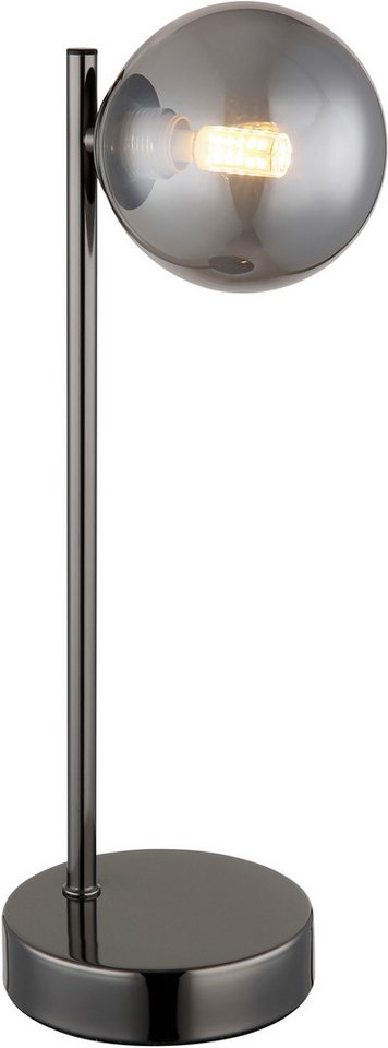 OTTO home Tischleuchte Aivven, Metall schwarz-chromfarben, rauchfarbenes Glas, ohne Leuchtmittel, Wippschalter am Kabel, 150 cm Kabellänge, 1x LED exkl., Ø 12cm – Bild 4 von 5