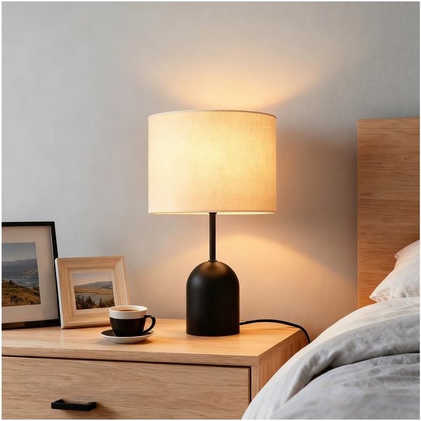 OTTO home Tischleuchte Charleen mit Leinenschirm, ohne Leuchtmittel, Leuchtmittel wechselbar, LED max. 6 Watt, Metallfuß, Textilschirm Ø 23 cm, Tischlampe, Stof