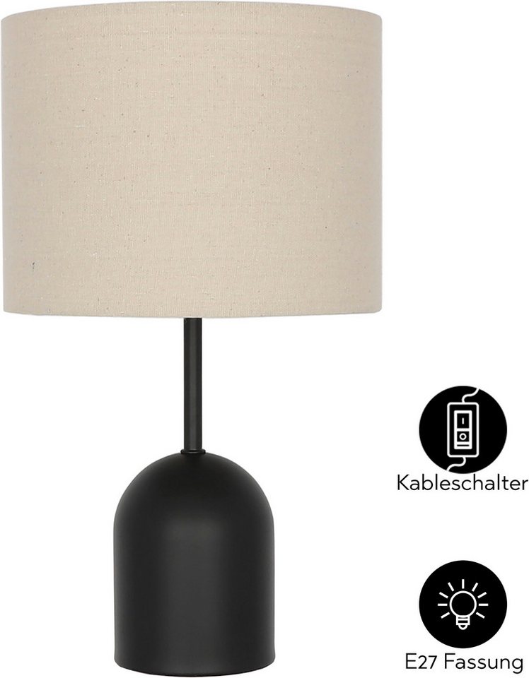 OTTO home Tischleuchte Charleen mit Leinenschirm, ohne Leuchtmittel, Leuchtmittel wechselbar, LED max. 6 Watt, Metallfuß, Textilschirm Ø 23 cm, Tischlampe, Stof – Bild 2 von 5