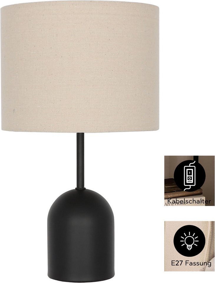 OTTO home Tischleuchte Charleen mit Leinenschirm, ohne Leuchtmittel, Leuchtmittel wechselbar, LED max. 6 Watt, Metallfuß, Textilschirm Ø 23 cm, Tischlampe, Stof – Bild 4 von 5