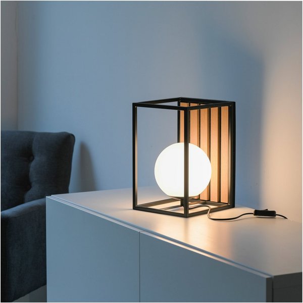 OTTO home Tischleuchte Evinnia Akustikpaneele mit Glaskugel, Ein-/Ausschalter, ohne Leuchtmittel, Warmweiß, Holz, Akustik, Paneele, Nachttisch, Glas, opal matt 