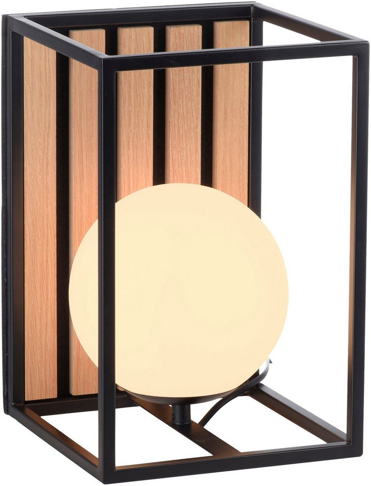 OTTO home Tischleuchte Evinnia Akustikpaneele mit Glaskugel, Ein-/Ausschalter, ohne Leuchtmittel, Warmweiß, Holz, Akustik, Paneele, Nachttisch, Glas, opal matt  – Bild 3 von 5