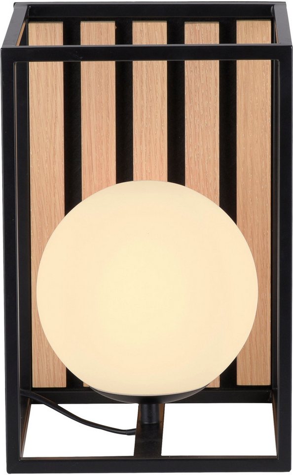 OTTO home Tischleuchte Evinnia Akustikpaneele mit Glaskugel, Ein-/Ausschalter, ohne Leuchtmittel, Warmweiß, Holz, Akustik, Paneele, Nachttisch, Glas, opal matt  – Bild 4 von 5