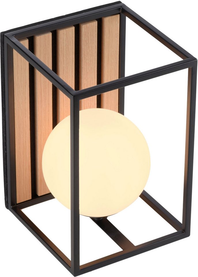 OTTO home Tischleuchte Evinnia Akustikpaneele mit Glaskugel, Ein-/Ausschalter, ohne Leuchtmittel, Warmweiß, Holz, Akustik, Paneele, Nachttisch, Glas, opal matt  – Bild 5 von 5