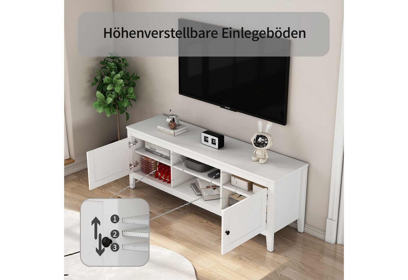 OTTO home TV-Board Avelin, Melaminoberfläche, schwarze Metallgriffe, Breite 150 cm – Bild 3 von 5