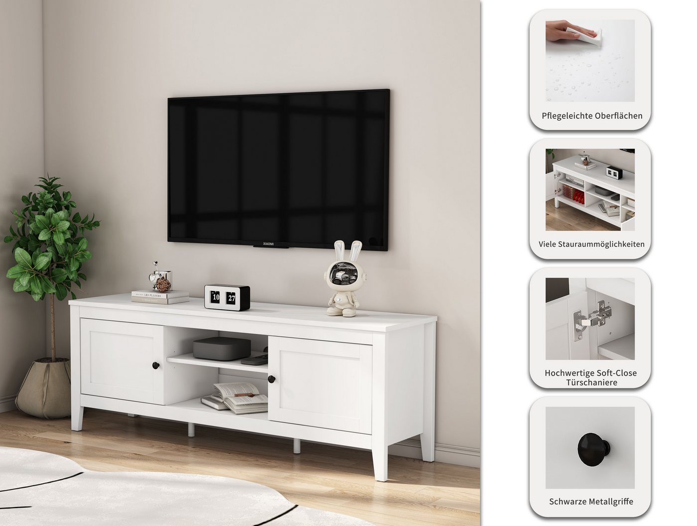 OTTO home TV-Board Avelin, Melaminoberfläche, schwarze Metallgriffe, Breite 150 cm – Bild 4 von 5