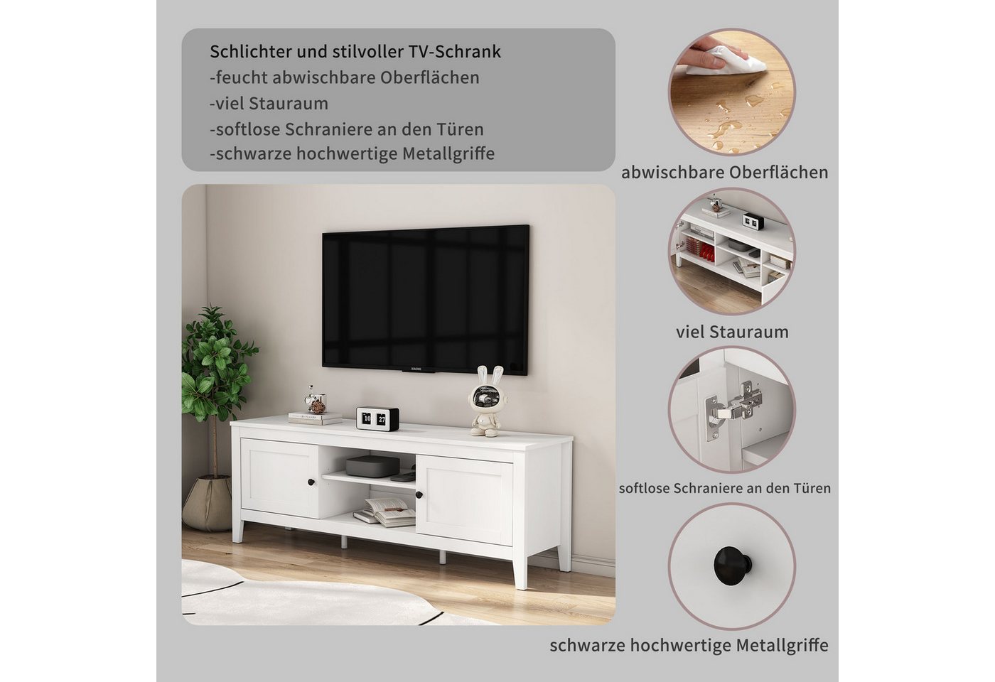 OTTO home TV-Board Avelin, Melaminoberfläche, schwarze Metallgriffe, Breite 150 cm – Bild 5 von 5