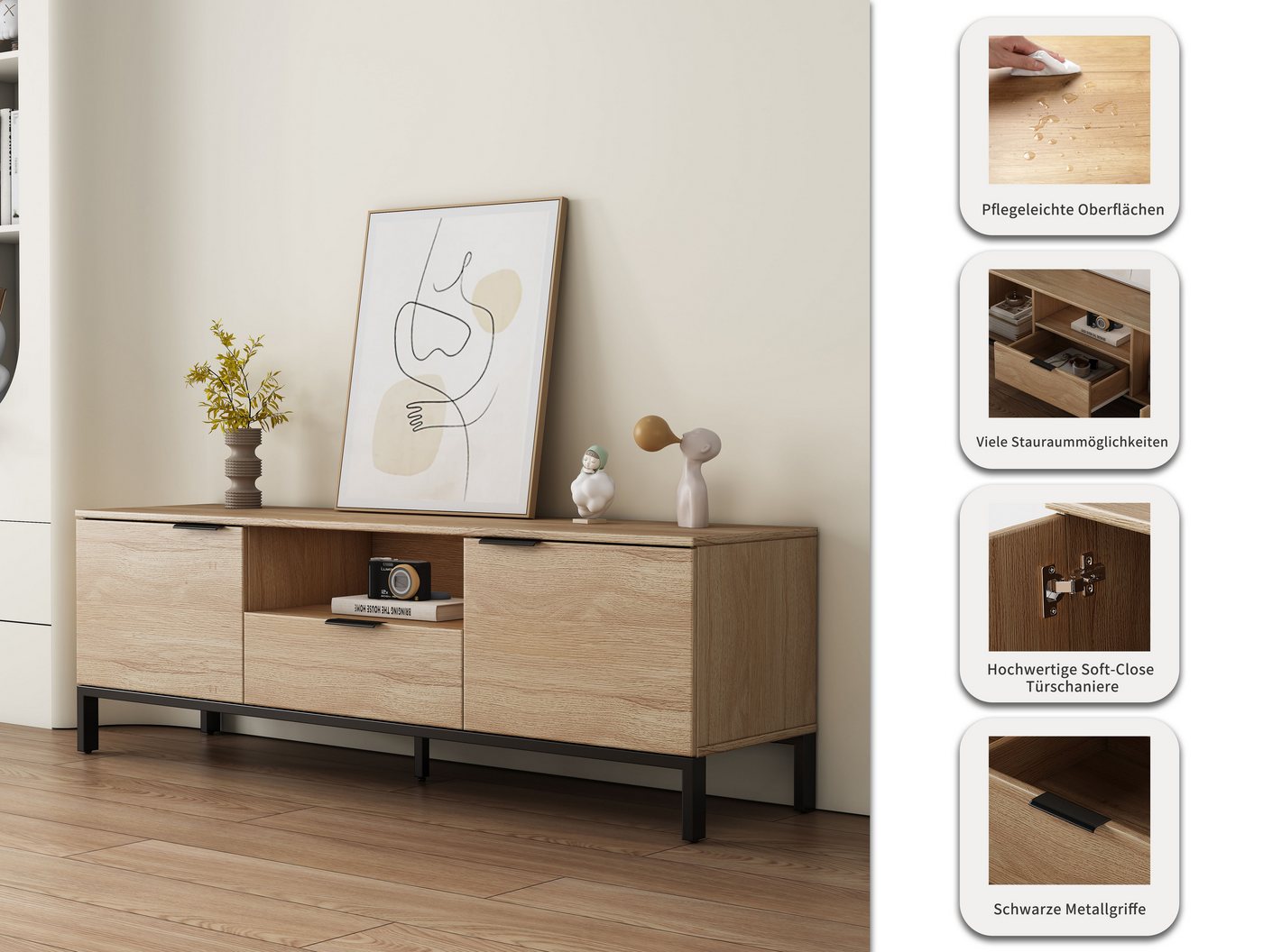 OTTO home TV-Board Jorinde, Melaminoberfläche, flexibler Stauraum und robustes Metallgestell – Bild 4 von 5