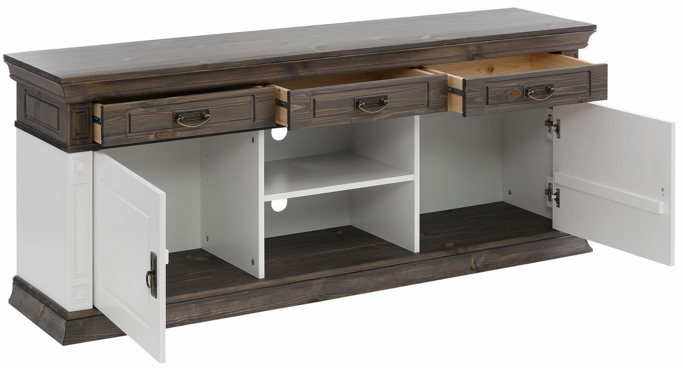 OTTO home TV-Board Vinales, Sideboard, Kommode, 3 Schubkästen, 4 Fächer (B/T/H:158/39/65 cm), Messinggriffe im Jugendstil, Zierleiste und eleganter Sockel – Bild 5 von 5