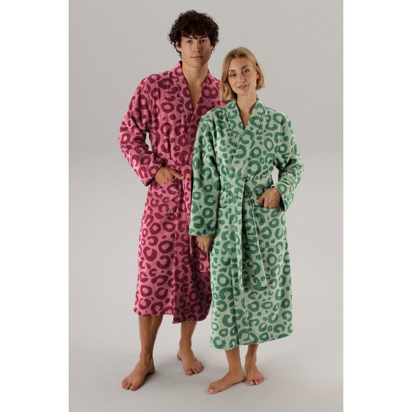OTTO home Unisex-Bademantel Anna Leo, ideal für Sauna & Spa, Hotelbademantel, Morgenmantel, Langform, Walkfrottee, Kimono-Kragen, Gürtel, für Damen & Herren, mi