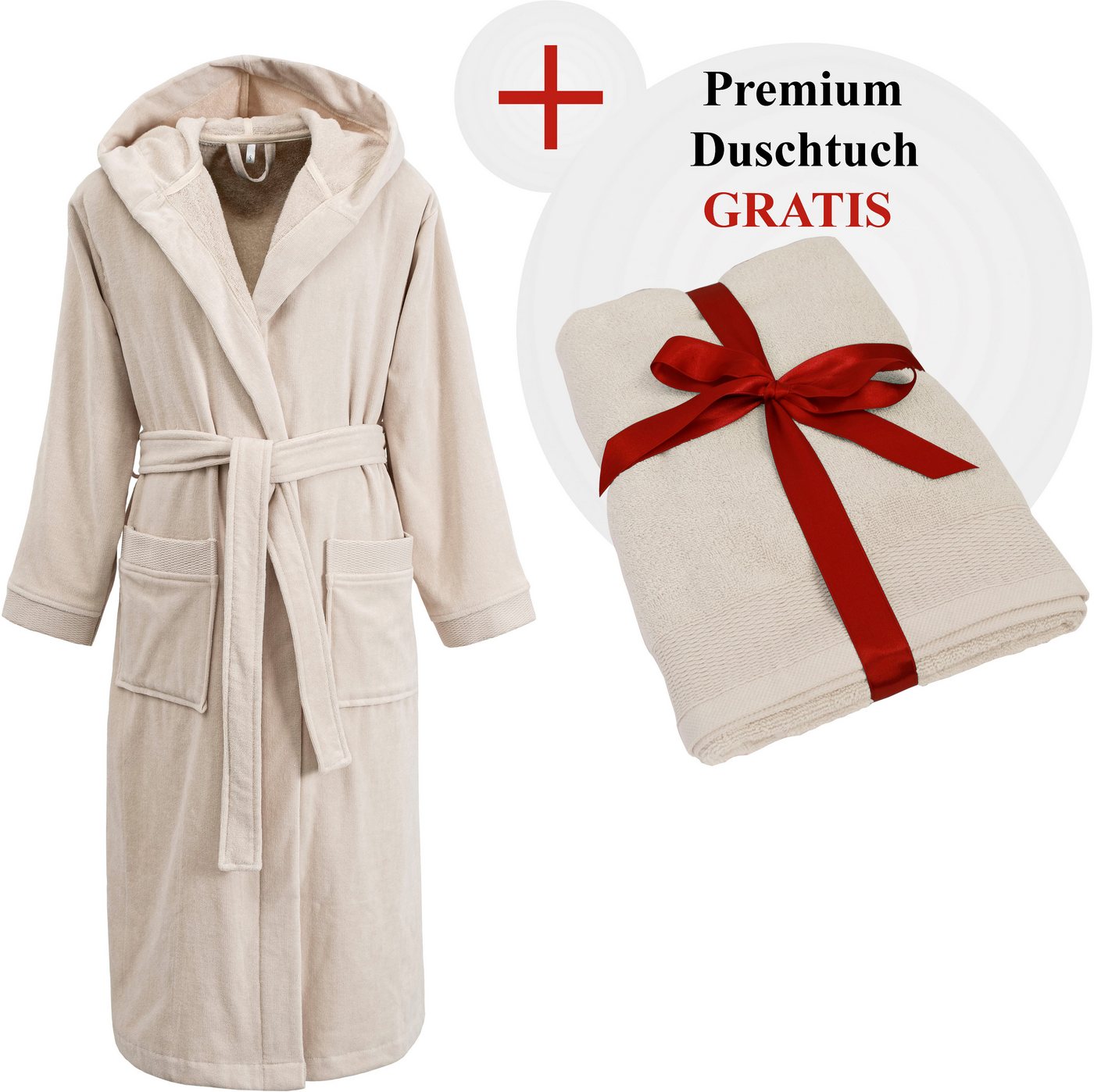 OTTO home Unisex-Bademantel Fenya, 330 g/m², Premium, Hotelbademantel, Morgenmantel, Sauna & Spa, Langform, Veloursfrottier, Kapuze, Gürtel, Reißverschlusstasch – Bild 2 von 5