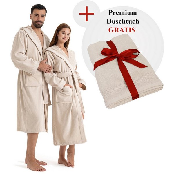 OTTO home Unisex-Bademantel Fenya, 330 g/m², Premium, Hotelbademantel, Morgenmantel, Sauna & Spa, Langform, Veloursfrottier, Kapuze, Gürtel, Reißverschlusstasch