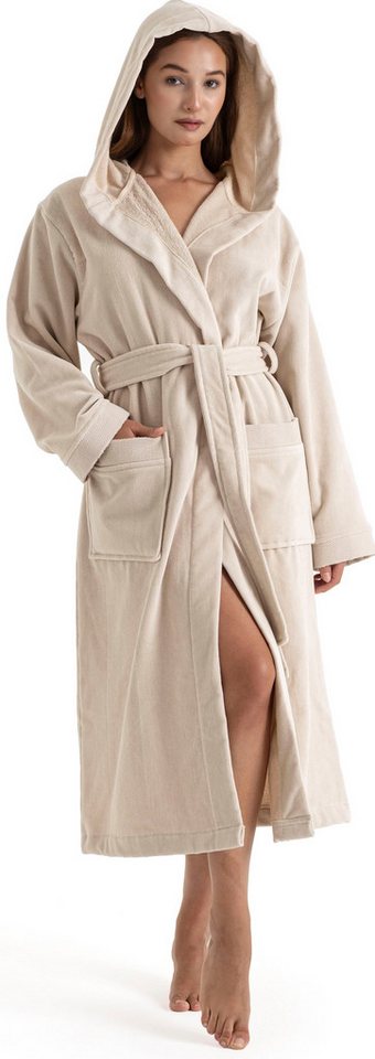 OTTO home Unisex-Bademantel Fenya, 330 g/m², Premium, Hotelbademantel, Morgenmantel, Sauna & Spa, Langform, Veloursfrottier, Kapuze, Gürtel, Reißverschlusstasch – Bild 5 von 5