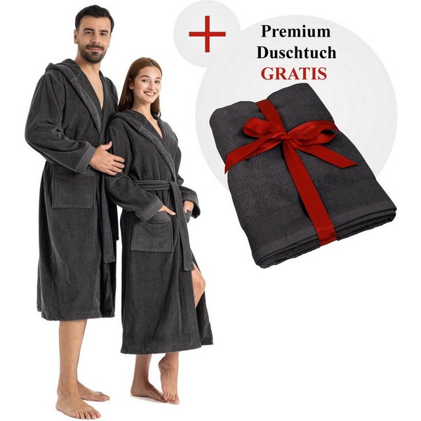 OTTO home Unisex-Bademantel Fenya, 330 g/m², Premium, Hotelbademantel, Morgenmantel, Sauna & Spa, Langform, Veloursfrottier, Kapuze, Gürtel, Reißverschlusstasch
