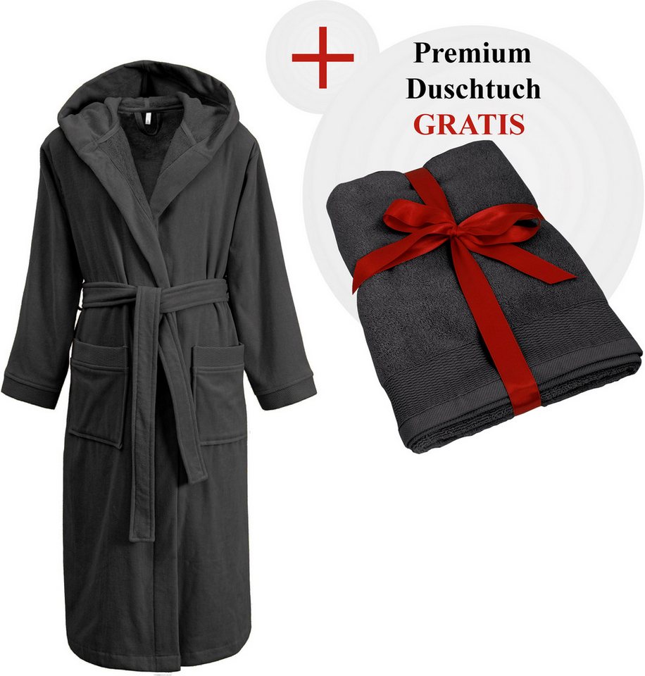 OTTO home Unisex-Bademantel Fenya, 330 g/m², Premium, Hotelbademantel, Morgenmantel, Sauna & Spa, Langform, Veloursfrottier, Kapuze, Gürtel, Reißverschlusstasch – Bild 2 von 5