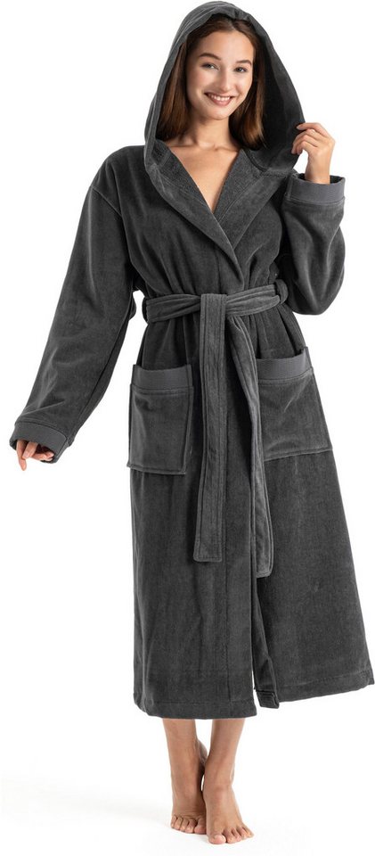 OTTO home Unisex-Bademantel Fenya, 330 g/m², Premium, Hotelbademantel, Morgenmantel, Sauna & Spa, Langform, Veloursfrottier, Kapuze, Gürtel, Reißverschlusstasch – Bild 5 von 5