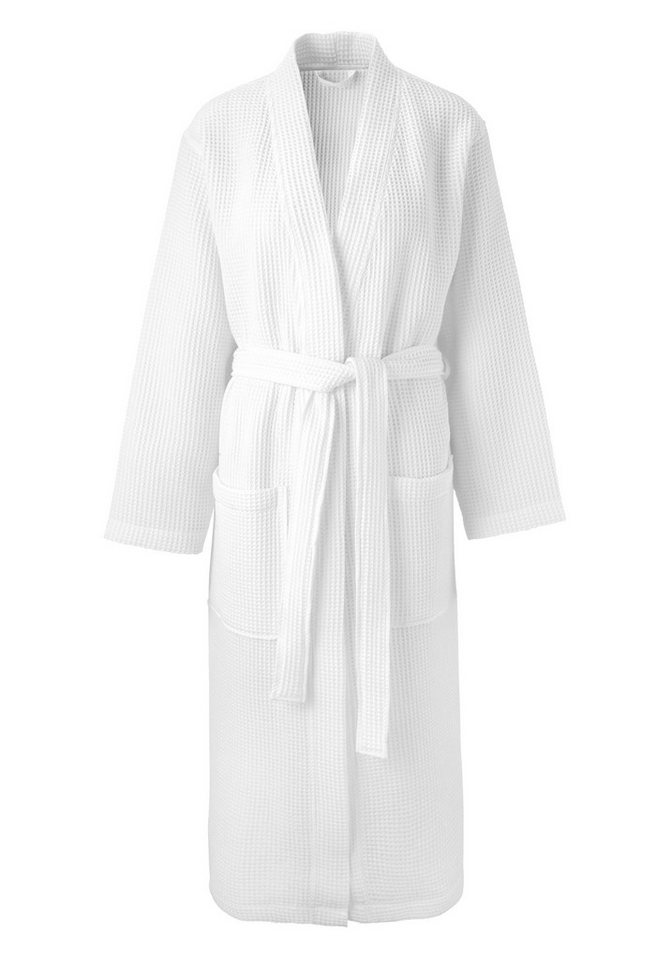 OTTO home Unisex-Bademantel Inga, Waffelpiqué, leicht, ideal für Sauna & Spa, Hotelbademantel, Langform, Baumwolle, Kimono-Kragen, Gürtel, kleines Packmaß, Tasc – Bild 2 von 5