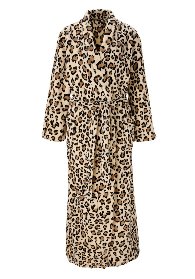OTTO home Unisex-Bademantel Leo, ideal für Sauna, Spa & im Urlaub, modern, extra lang, Langform, Microfaser, Schalkragen, Gürtel, Animal Print, weich und kusche – Bild 2 von 5