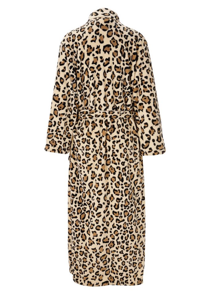 OTTO home Unisex-Bademantel Leo, ideal für Sauna, Spa & im Urlaub, modern, extra lang, Langform, Microfaser, Schalkragen, Gürtel, Animal Print, weich und kusche – Bild 4 von 5