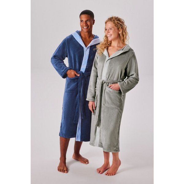 OTTO home Unisex-Bademantel Miia, ideal für Sauna, Spa & im Urlaub, Langform, Microfaser, Kapuze, Gürtel, weich und kuschelig, plüsch, für Damen und Herren, S-X
