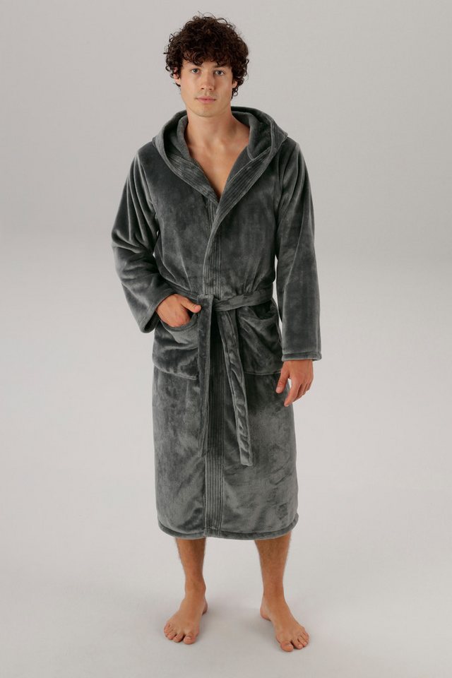 OTTO home Unisex-Bademantel Miia, ideal für Sauna, Spa & im Urlaub, Langform, Microfaser, Kapuze, Gürtel, weich und kuschelig, plüsch, für Damen und Herren, S-X – Bild 3 von 5