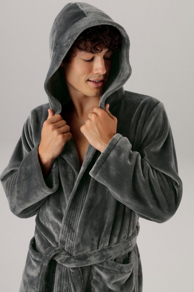 OTTO home Unisex-Bademantel Miia, ideal für Sauna, Spa & im Urlaub, Langform, Microfaser, Kapuze, Gürtel, weich und kuschelig, plüsch, für Damen und Herren, S-X – Bild 4 von 5