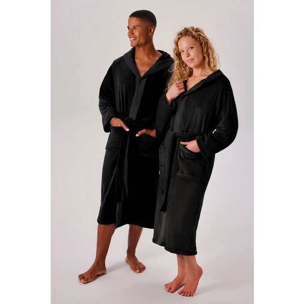 OTTO home Unisex-Bademantel Miia, ideal für Sauna, Spa & im Urlaub, Langform, Microfaser, Kapuze, Gürtel, weich und kuschelig, plüsch, für Damen und Herren, S-X
