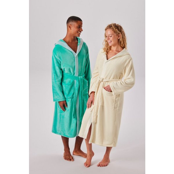 OTTO home Unisex-Bademantel Miia, ideal für Sauna, Spa & im Urlaub, Langform, Microfaser, Kapuze, Gürtel, weich und kuschelig, plüsch, für Damen und Herren, S-X