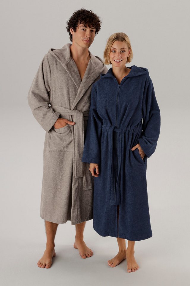 OTTO home Unisex-Bademantel Riva, für Damen & Herren, Standard & Premium Qualität, Langform, Walkfrottee, Kapuze, Gürtel, 100 % Baumwolle, Reise, Hotel, Sauna,  – Bild 2 von 5