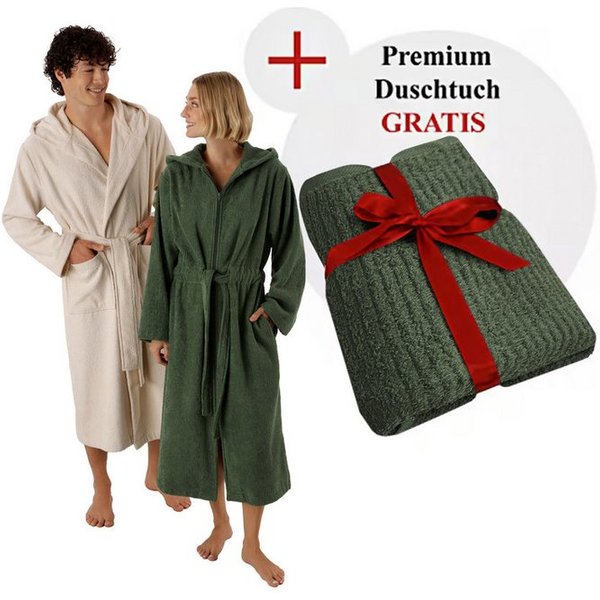 OTTO home Unisex-Bademantel Riva, für Damen & Herren, Standard & Premium Qualität, Langform, Walkfrottee, Kapuze, Gürtel, 100 % Baumwolle, Reise, Hotel, Sauna, 