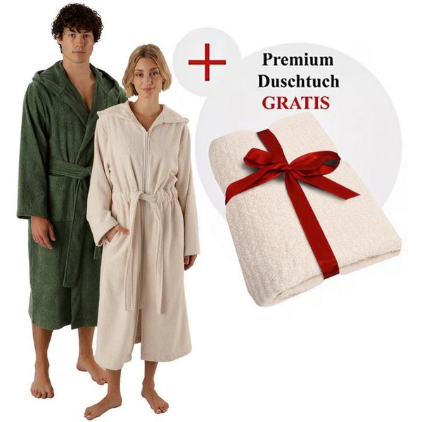 OTTO home Unisex-Bademantel Riva, für Damen & Herren, Standard & Premium Qualität, Langform, Walkfrottee, Kapuze, Gürtel, 100 % Baumwolle, Reise, Hotel, Sauna, 