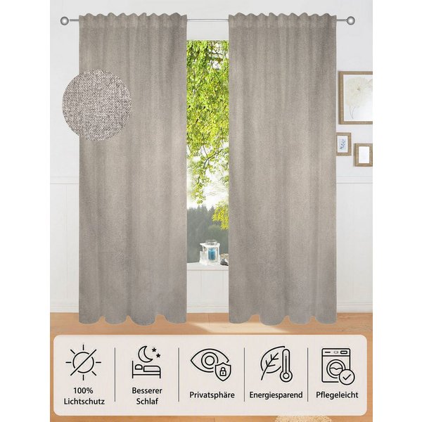 OTTO home Verdunkelungsvorhang Ronnel, 100% Lichtschutz (2 St), Multifunktionsband, verdunkelnd, Polyester, 2x einfarbig, Wohnzimmer, Schlaf/-Kinderzimmer, 100%