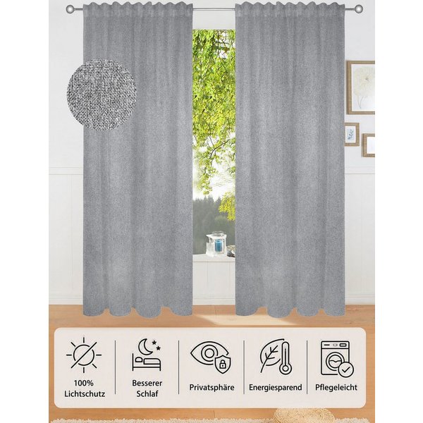 OTTO home Verdunkelungsvorhang Ronnel, 100% Lichtschutz (2 St), Multifunktionsband, verdunkelnd, Polyester, 2x einfarbig, Wohnzimmer, Schlaf/-Kinderzimmer, 100%