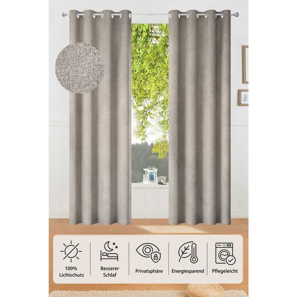 OTTO home Verdunkelungsvorhang Ronnel, 100% Lichtschutz (2 St), Ösen, verdunkelnd, Polyester, einfarbig, Wohnzimmer, Schlaf/-Kinderzimmer, 100% verdunkelnd