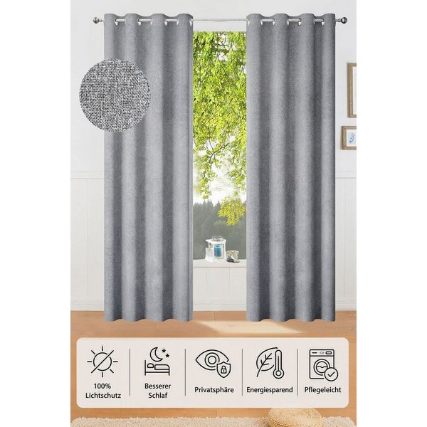 OTTO home Verdunkelungsvorhang Ronnel, 100% Lichtschutz (2 St), Ösen, verdunkelnd, Polyester, einfarbig, Wohnzimmer, Schlaf/-Kinderzimmer, 100% verdunkelnd