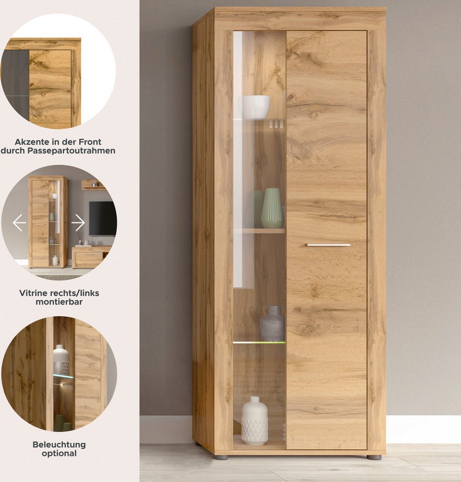 OTTO home Vitrine AOSTA, Höhe 159 cm, 1 Tür (li/re), 2 Glasböden, 4 Fächer (in verschiedenen Farbausführungen, individuell kombinierbar) Standvitrine, Glasvitri – Bild 3 von 5