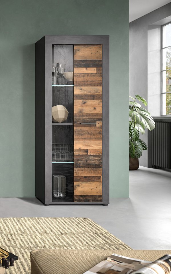 OTTO home Vitrine AOSTA, Höhe 159 cm, 1 Tür (li/re), 2 Glasböden, 4 Fächer (in verschiedenen Farbausführungen, individuell kombinierbar) Standvitrine, Glasvitri – Bild 2 von 5