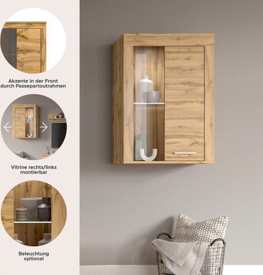 OTTO home Vitrine AOSTA, Breite 60 cm, stehend / hängend, 1 Tür, 1 Glasboden (in verschiedenen Farbausführungen, individuell kombinierbar) Türanschlag wechselba – Bild 4 von 5