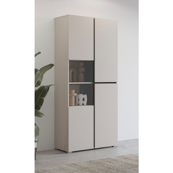 OTTO home Vitrine Cross, Höhe 183,5 cm, moderne grifflose Standvitrine mit 3 Türen Hochschrank mit viel Stauraum, Glastür und verstellbaren Einlegeböden
