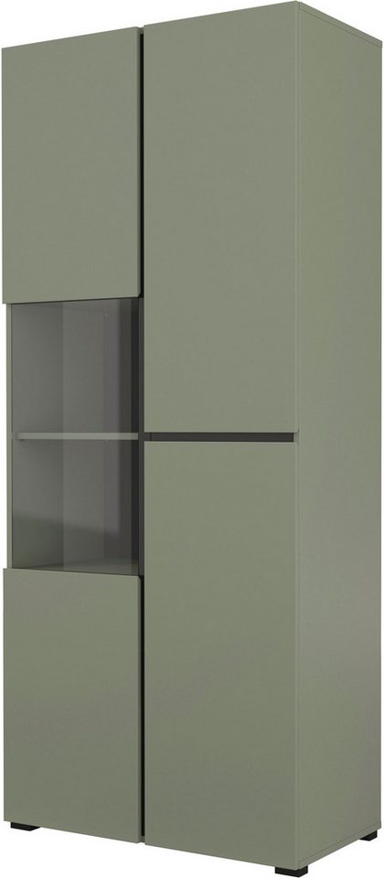 OTTO home Vitrine Cross, Höhe 183,5 cm, moderne grifflose Standvitrine mit 3 Türen Hochschrank mit viel Stauraum, Glastür und verstellbaren Einlegeböden – Bild 2 von 5