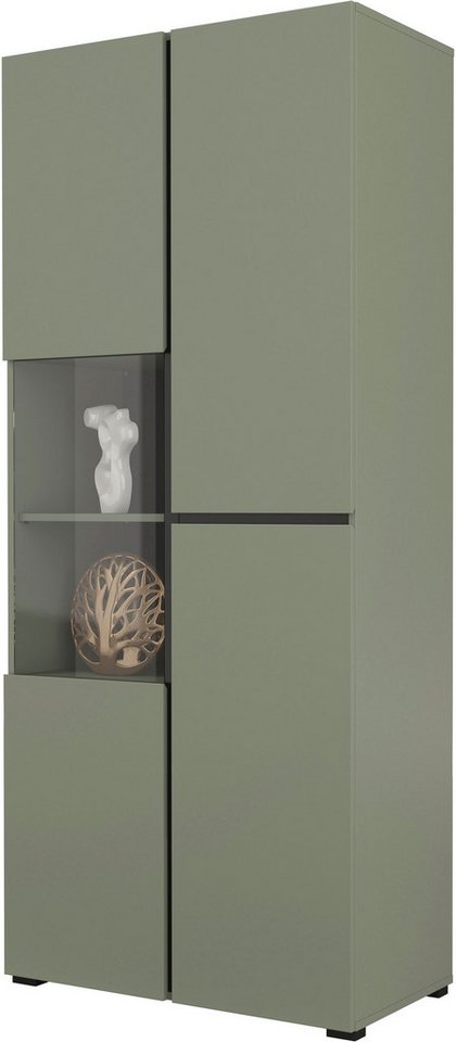 OTTO home Vitrine Cross, Höhe 183,5 cm, moderne grifflose Standvitrine mit 3 Türen Hochschrank mit viel Stauraum, Glastür und verstellbaren Einlegeböden – Bild 3 von 5