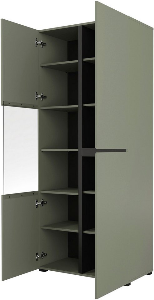 OTTO home Vitrine Cross, Höhe 183,5 cm, moderne grifflose Standvitrine mit 3 Türen Hochschrank mit viel Stauraum, Glastür und verstellbaren Einlegeböden – Bild 4 von 5