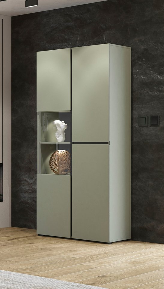 OTTO home Vitrine Cross, Höhe 183,5 cm, moderne grifflose Standvitrine mit 3 Türen Hochschrank mit viel Stauraum, Glastür und verstellbaren Einlegeböden – Bild 5 von 5