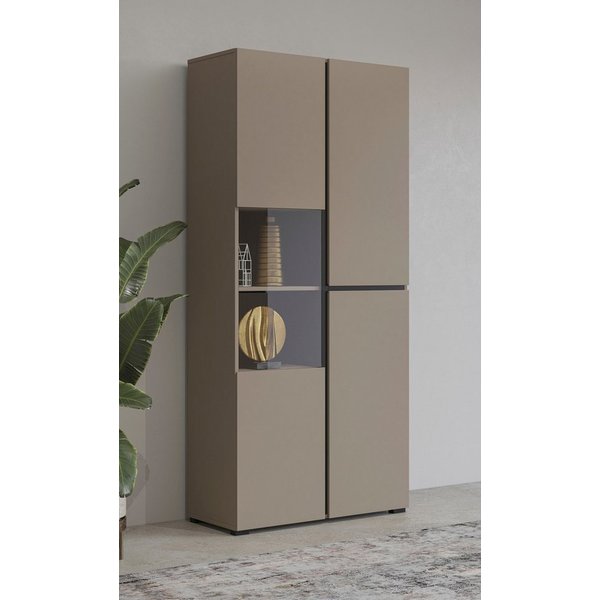 OTTO home Vitrine Cross, Höhe 183,5 cm, moderne grifflose Standvitrine mit 3 Türen Hochschrank mit viel Stauraum, Glastür und verstellbaren Einlegeböden