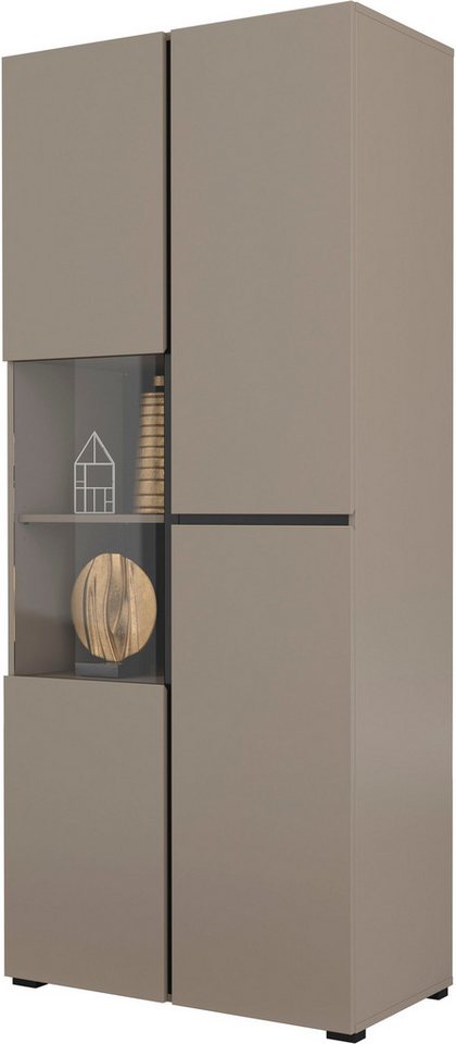 OTTO home Vitrine Cross, Höhe 183,5 cm, moderne grifflose Standvitrine mit 3 Türen Hochschrank mit viel Stauraum, Glastür und verstellbaren Einlegeböden – Bild 3 von 5
